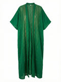 Asiya Cotton Kimono Robe - Open Style (Green with Rose Gold Detailing)