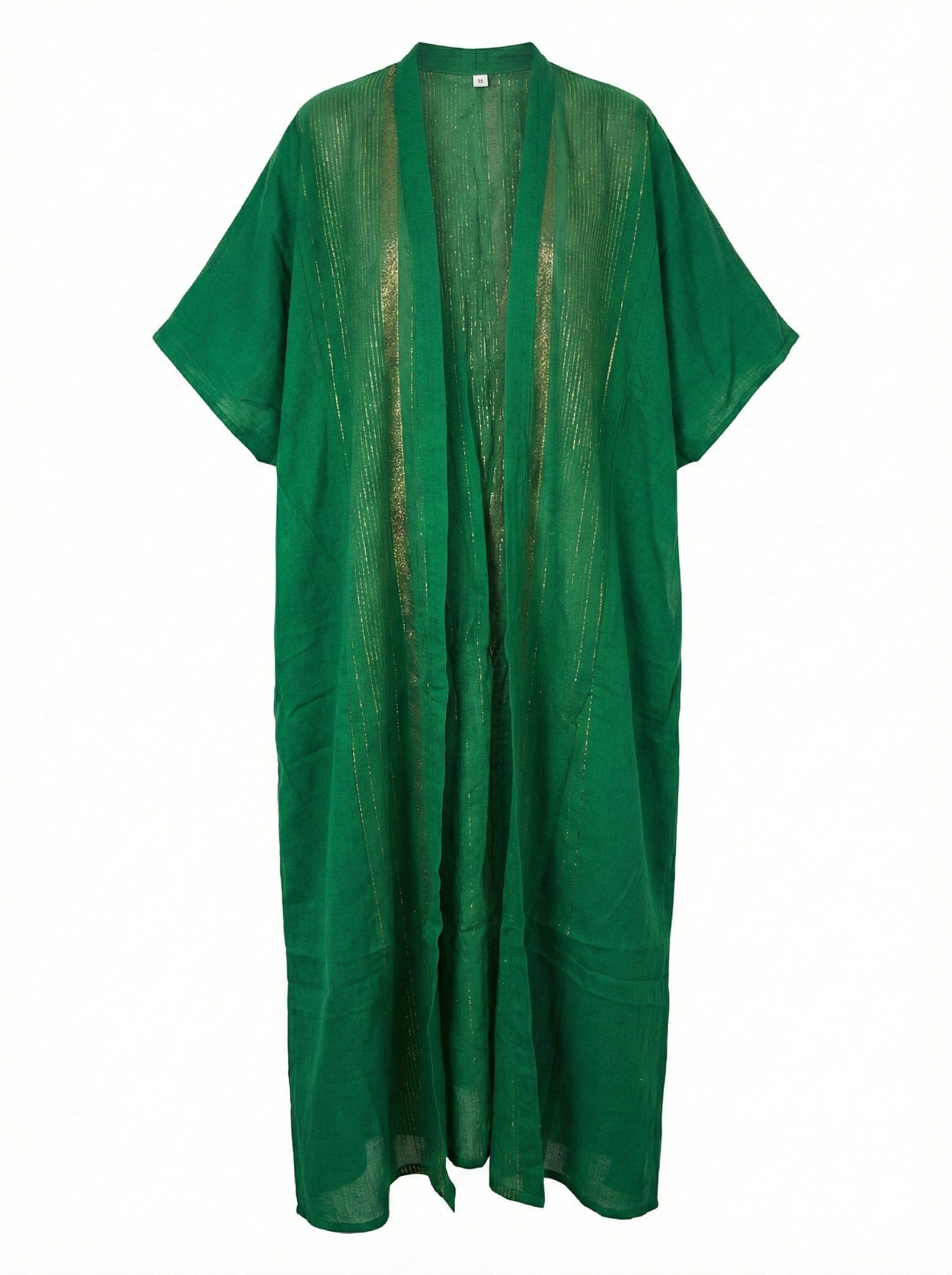 Asiya Cotton Kimono Robe - Open Style (Green with Rose Gold Detailing)