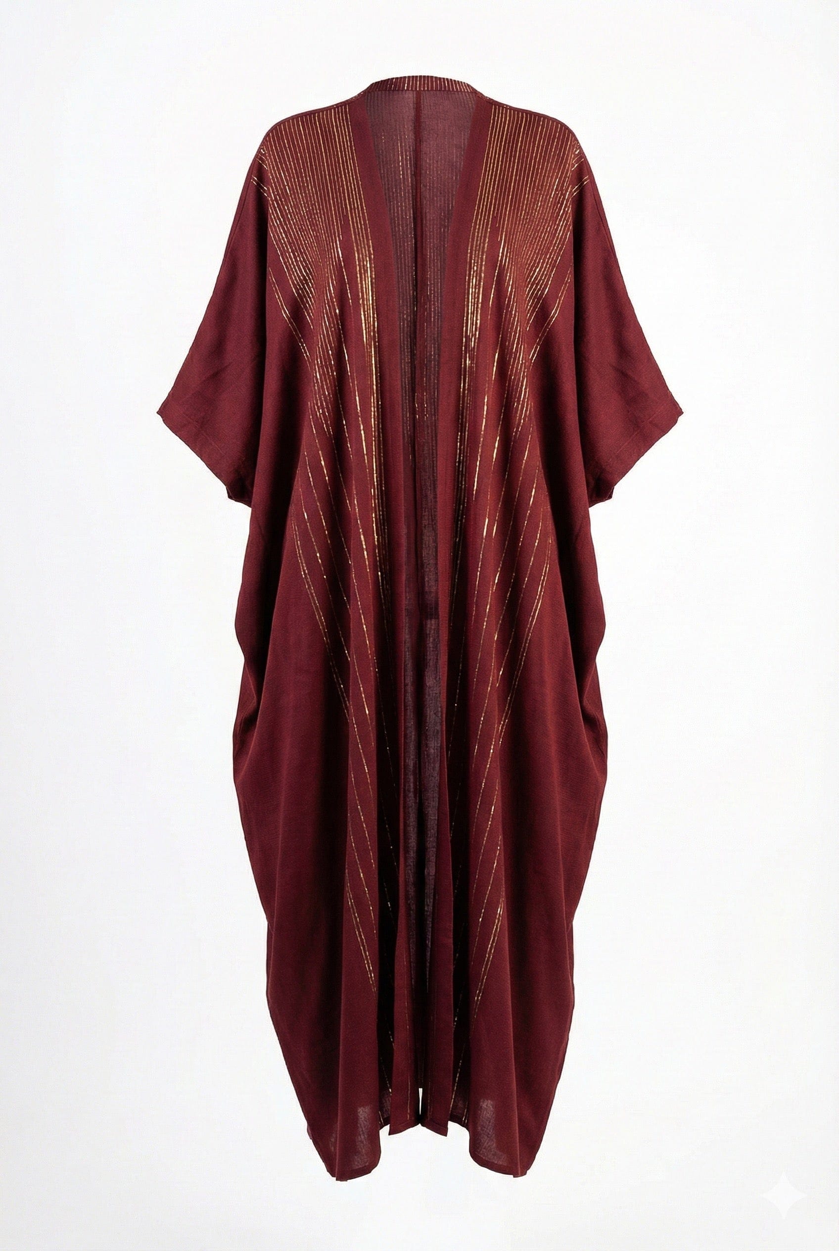 Asiya Cotton Kimono Robe - Open Style (Wine Red with Rose Gold Detailing)