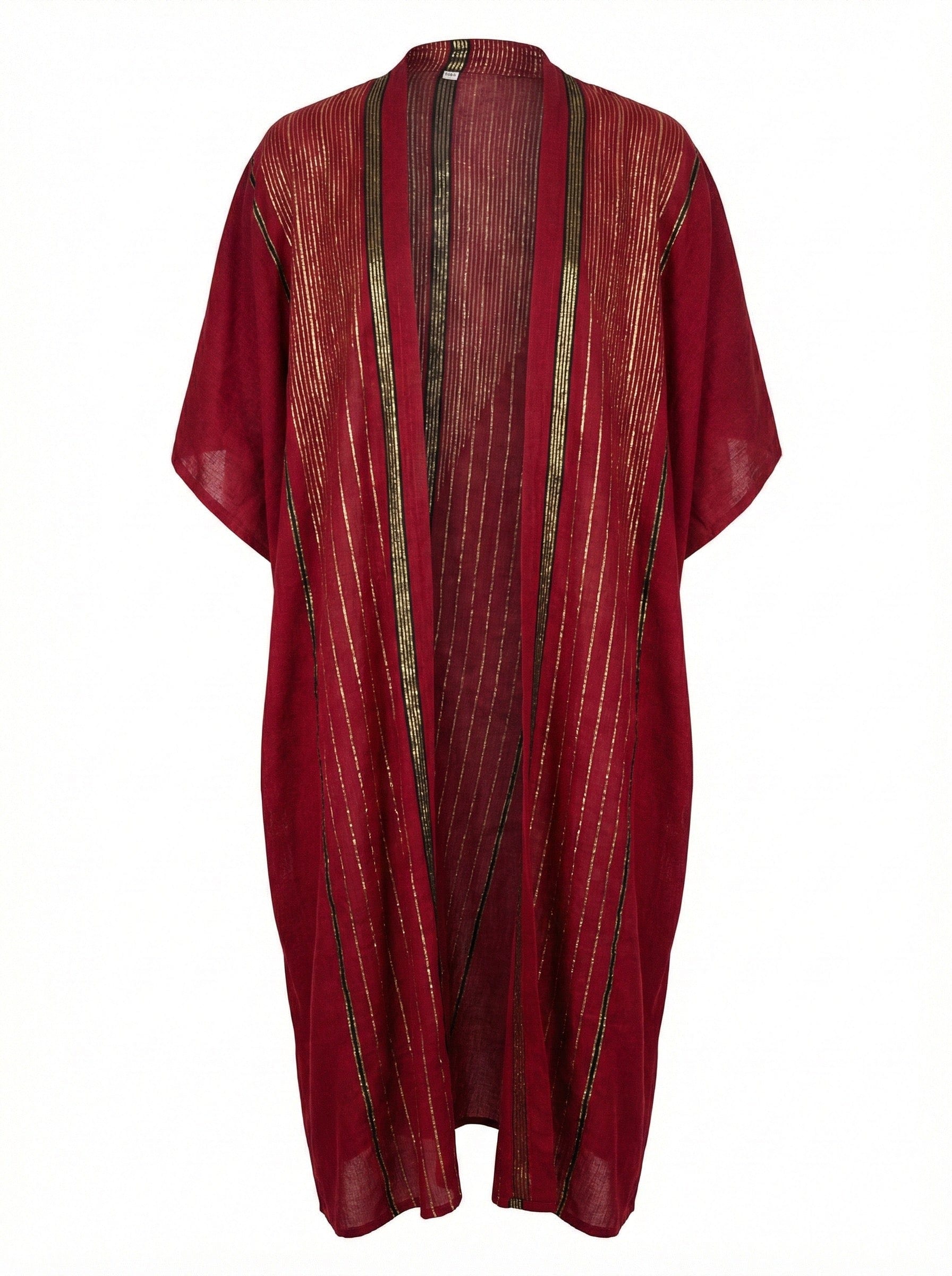 Asiya Cotton Kimono Robe - Open Style (Cherry Red with Black/Gold Detailing)