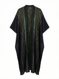 Asiya Cotton Kimono Robe - Open Style (Black with Green/Gold Detailing)