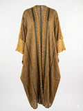 Asiya Cotton Kimono Robe - Crochet Sleeves & Tie (Caramel with Black/Silver Detailing)