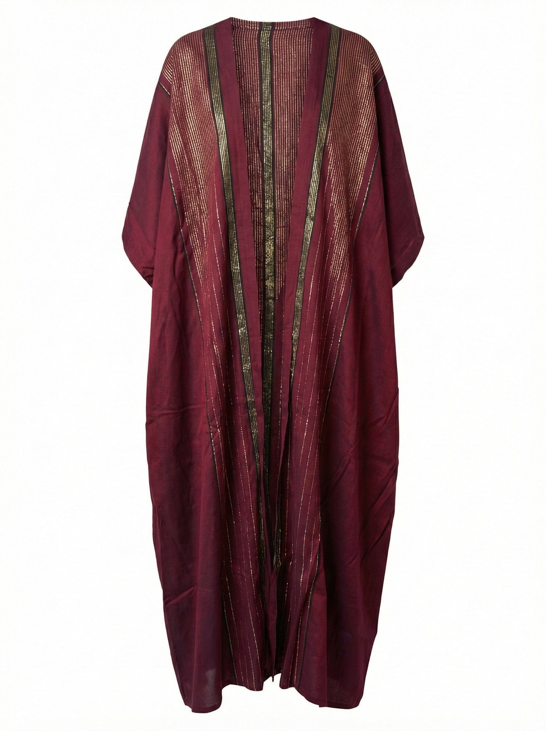 Asiya Cotton Kimono Robe - Open Style (Wine Red with Black/Gold Detailing)