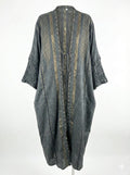 Asiya Cotton Kimono Robe - Crochet Sleeves & Tie (Grey with Gold Detailing)