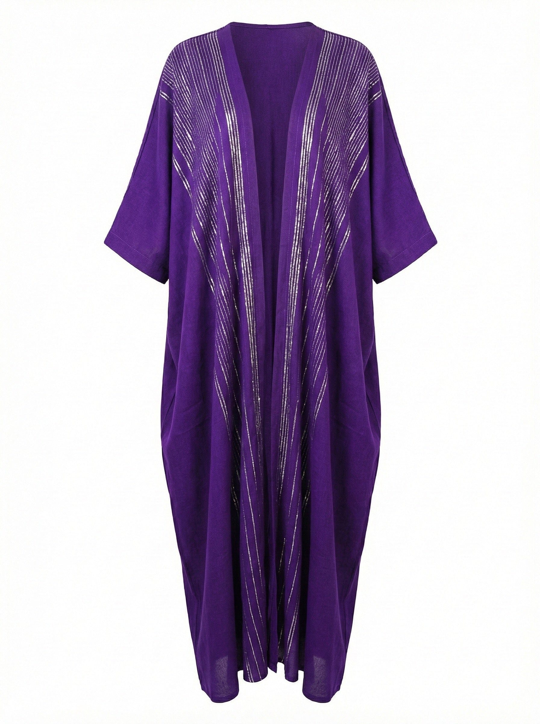 Asiya Cotton Kimono Robe - Open Style (Purple with Silver Detailing)