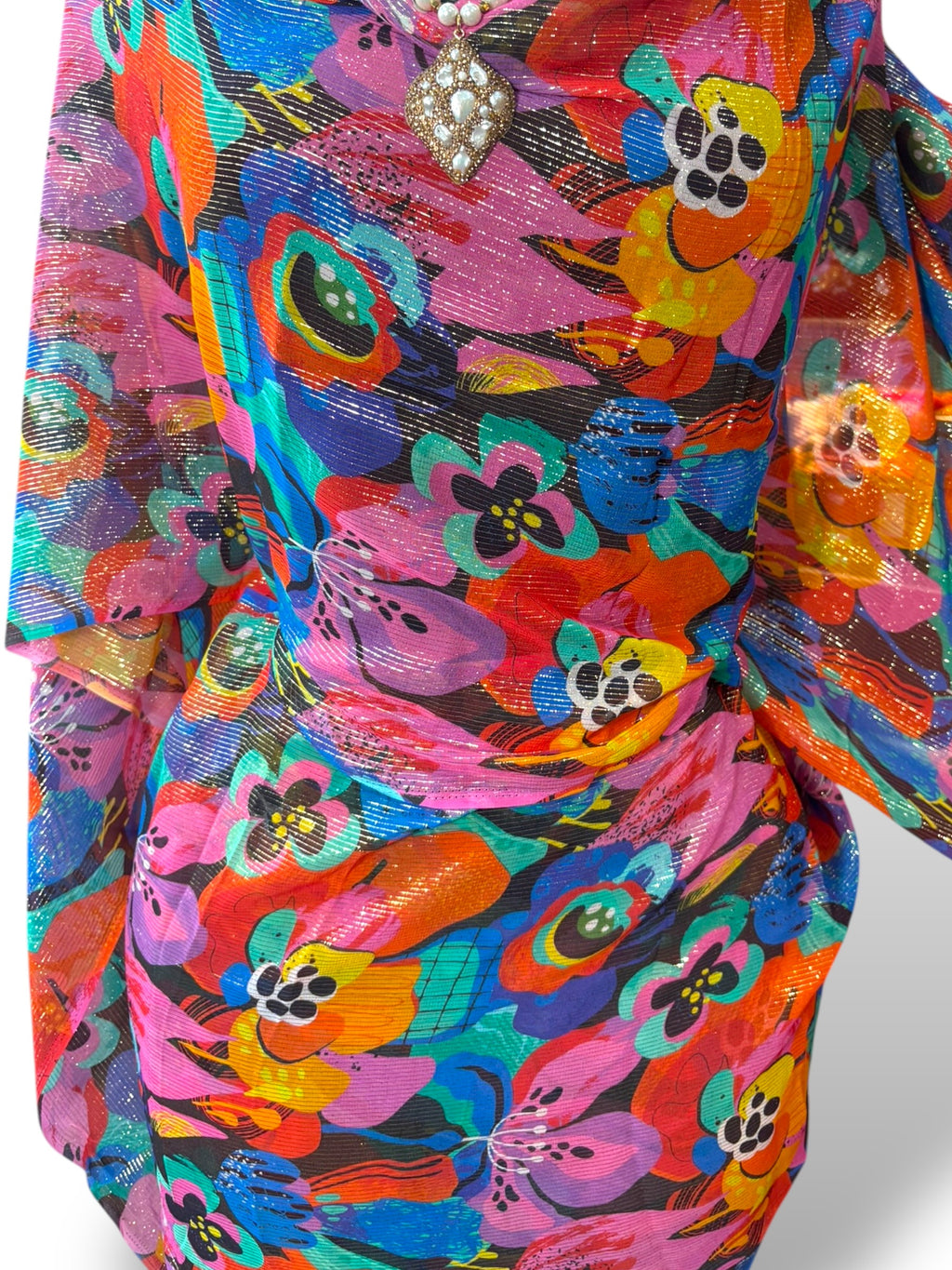 Gold Thread Georgette Chiffon Toub - Vivid Floral