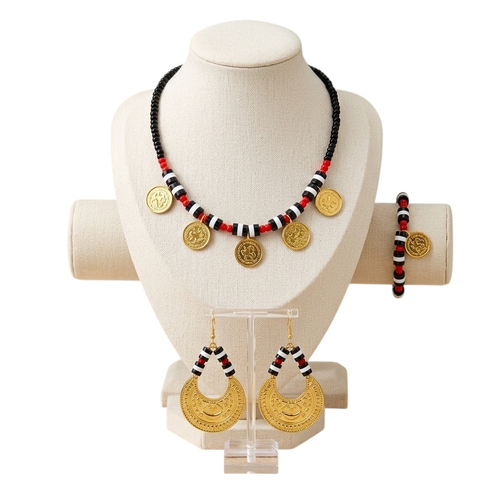 Traditional Full Set - Beaded Necklace with Gamar Boba Earrings