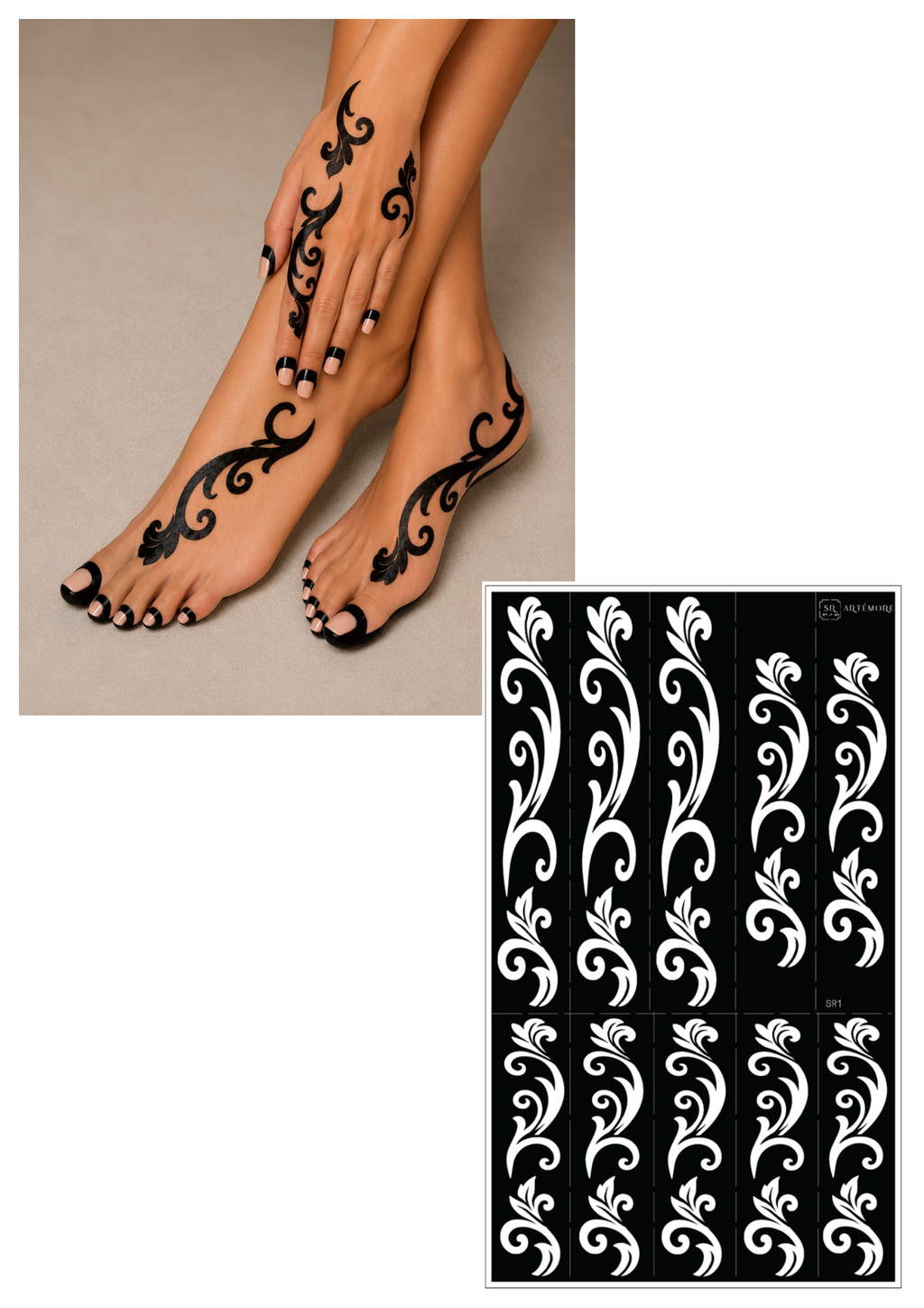 Henna Stickers - Elegant Swirl and Leaf (SR1)