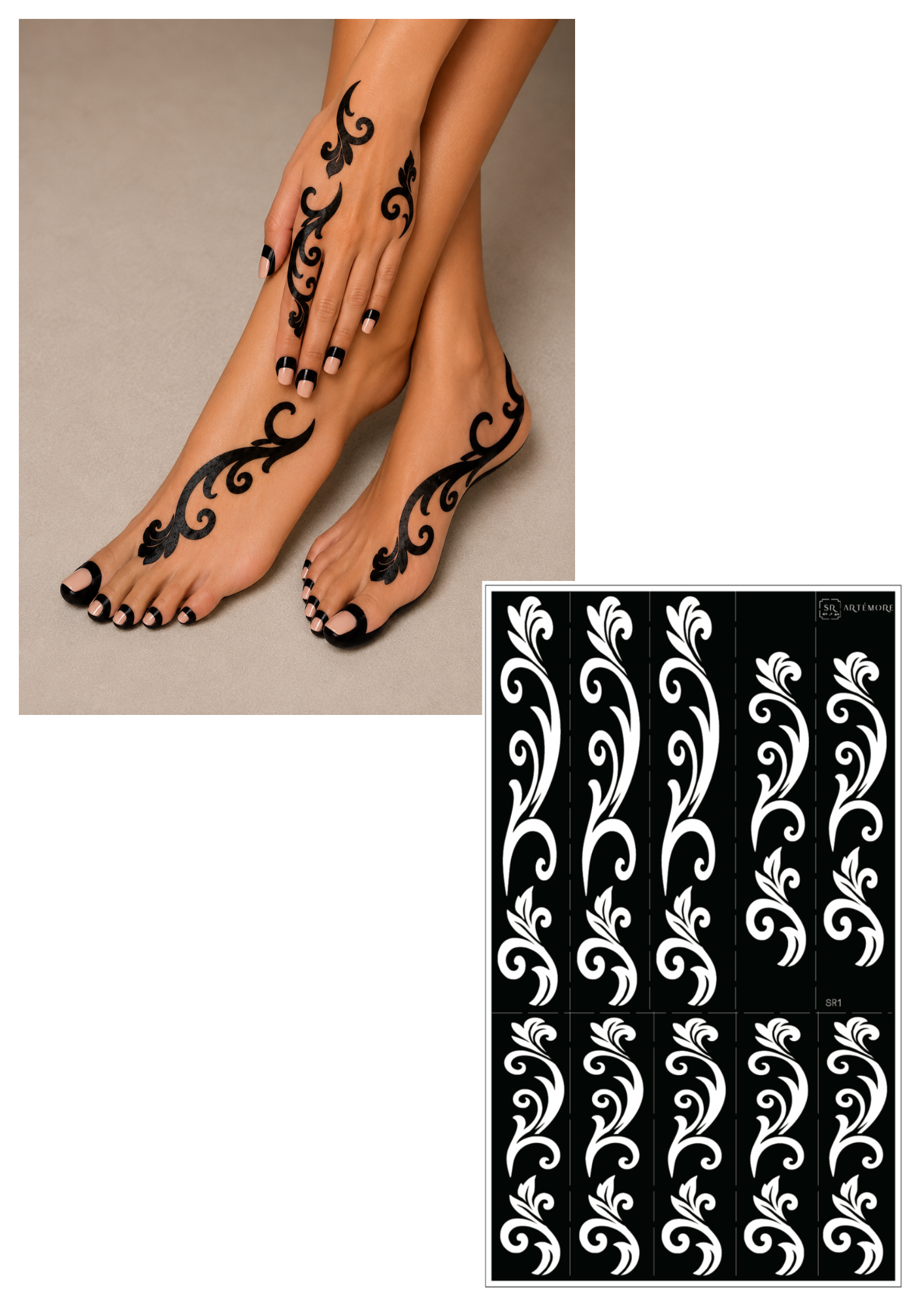 Henna Stickers - Elegant Swirl and Leaf (SR1)