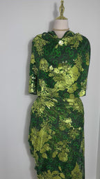Silk Toub - Dark Green with Metallic Florals