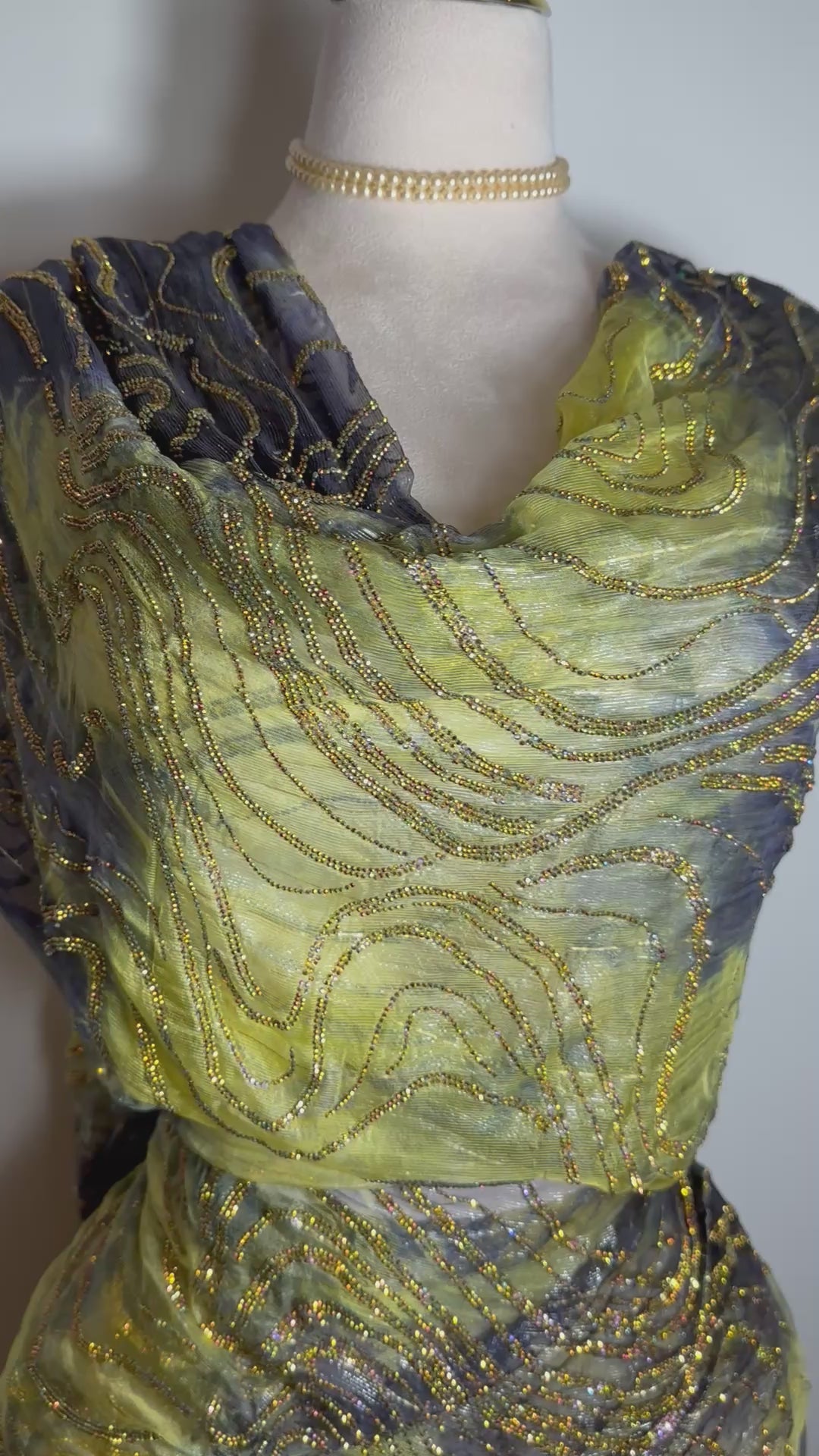 Crystal French Hand-Dyed Chiffon - Yellow/Grey
