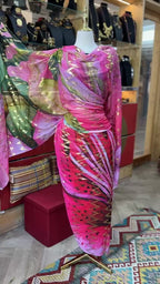 Voile Gold Foil Toub - Pink Lilies