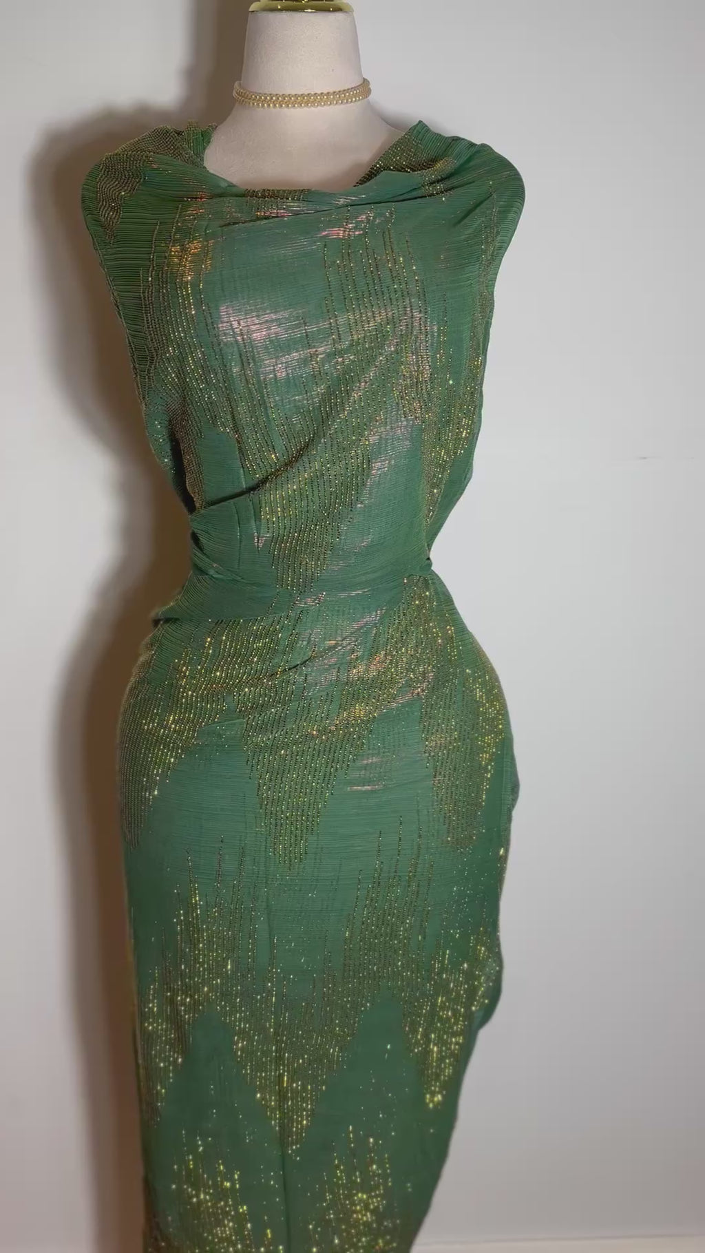 Crystal Lurex Chiffon - Khaki and Gold (Style 2)