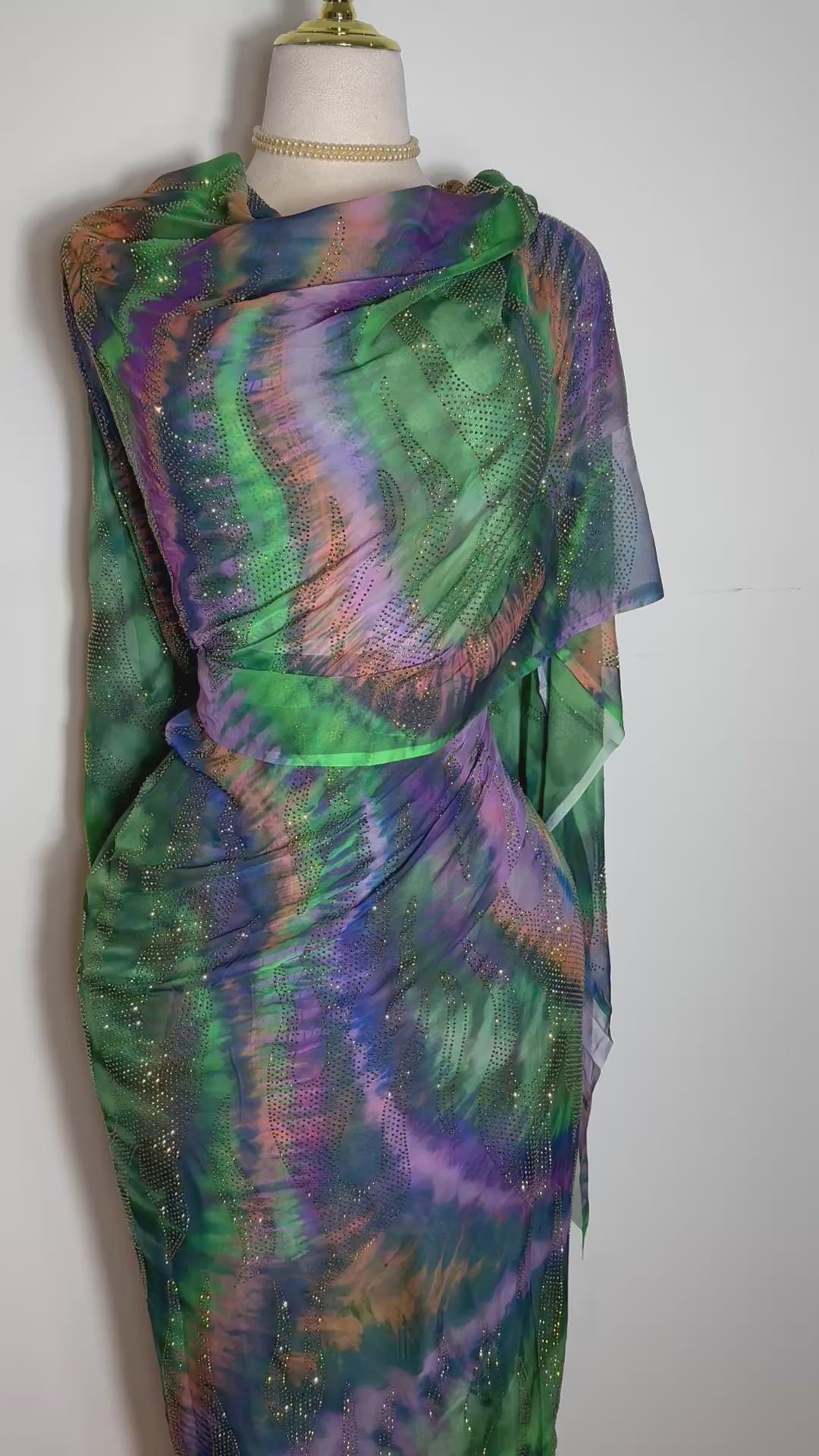 Crystal Chiffon/Silk - Green/Purple Tie Dye