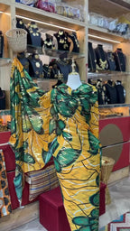 Voile Gold Foil Toub - Yellow and Green African Floral Print