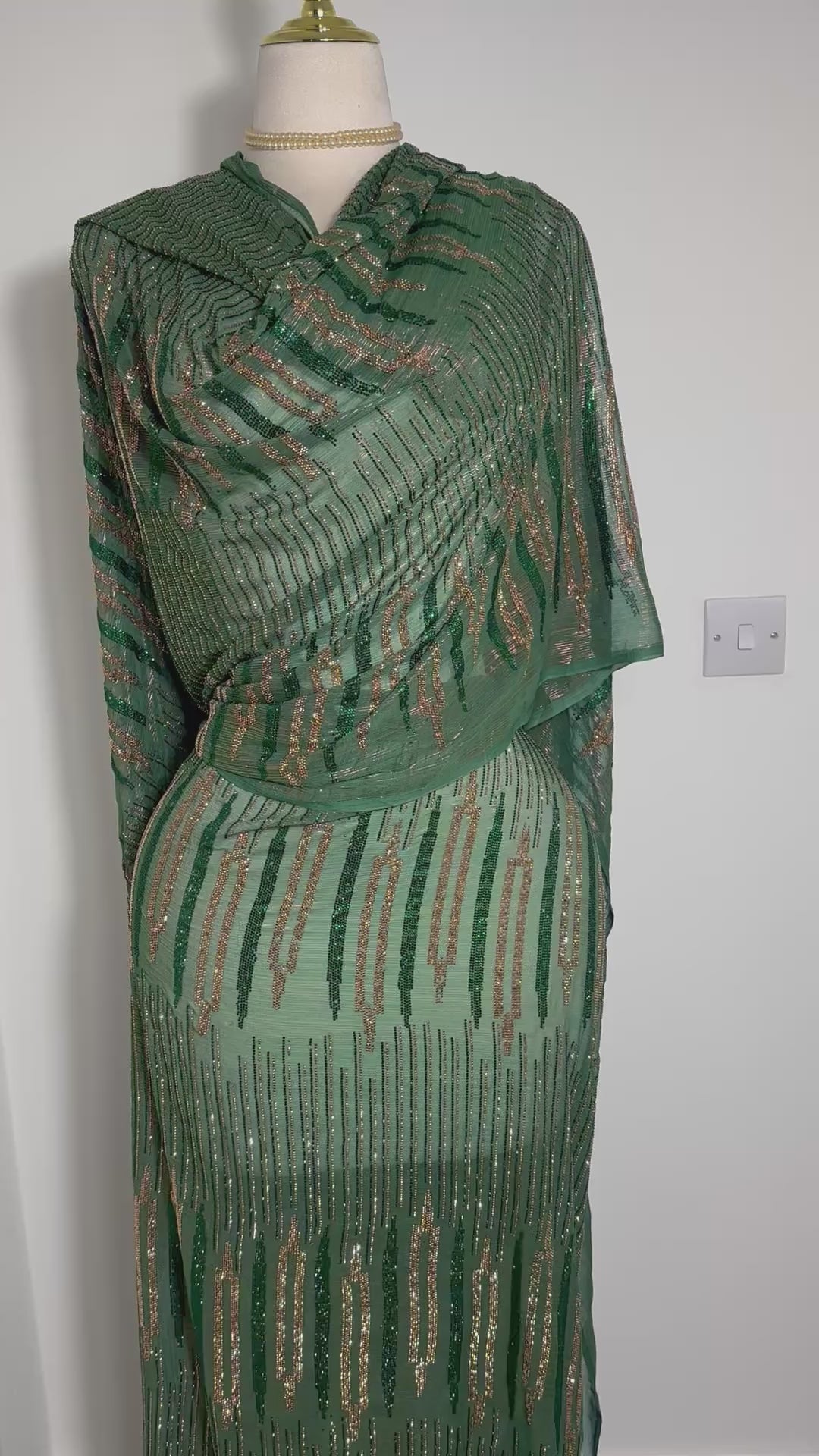 Crystal Lurex Chiffon - Emerald and Gold
