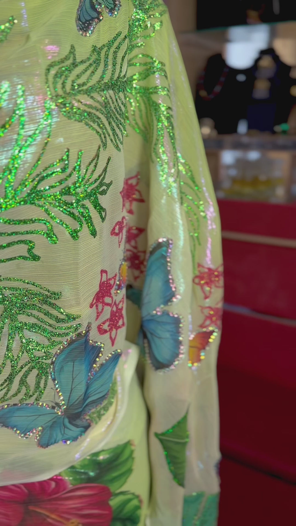 Hand Painted Glitter Toub - Lime with Tropical Flowers