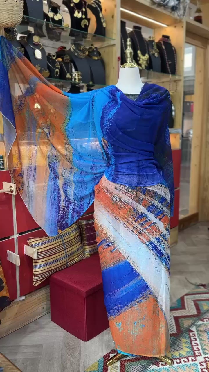 Voile Toub - Blue Caramel Brushstrokes
