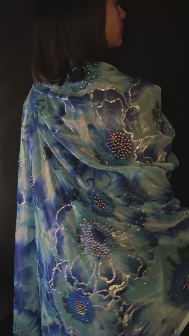 Hand Painted Glitter Toub - Blue with Glitter Border