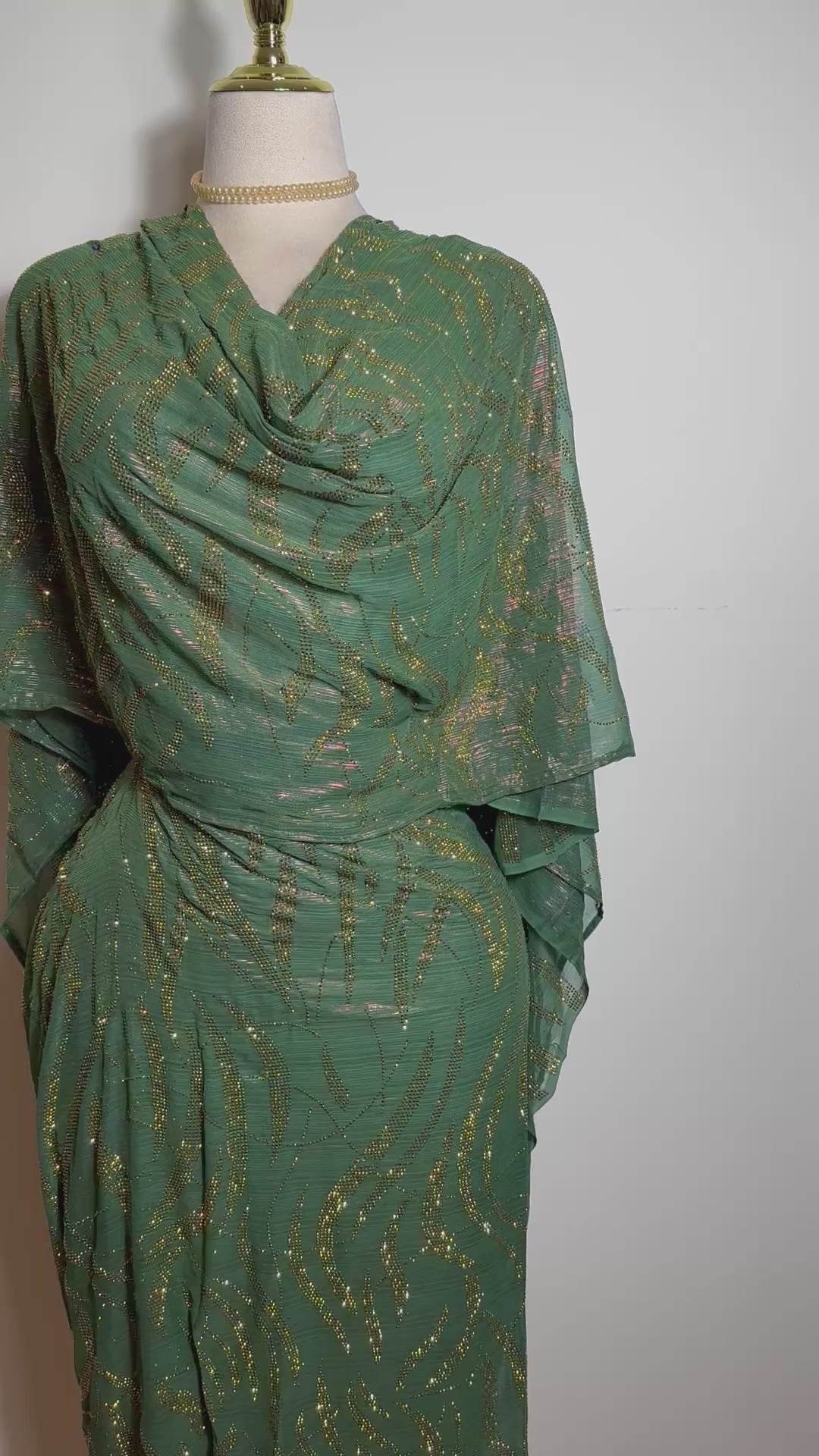 Crystal Lurex Chiffon - Khaki and Gold (Style 1)