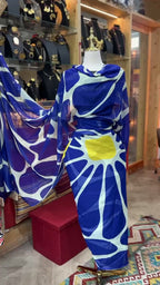 Voile Toub - Blue Retro Flowers