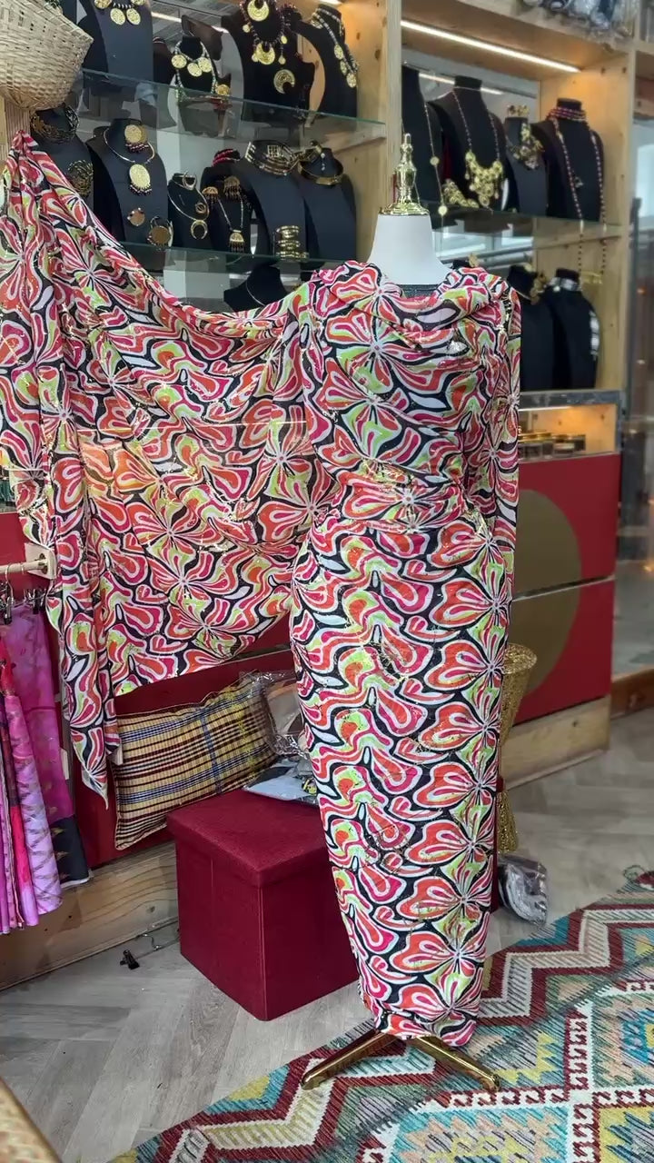 Voile Gold Foil Toub - Hippie Florals