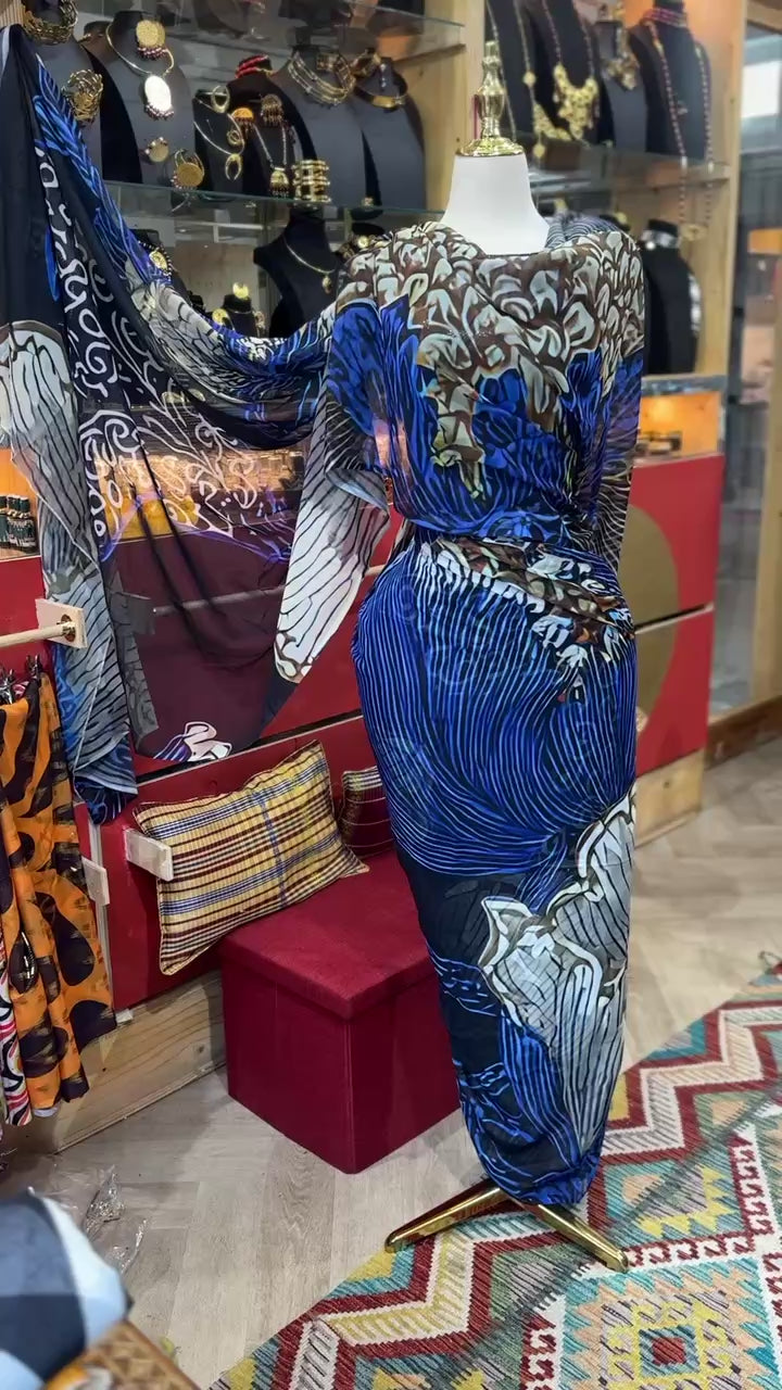 Voile Toub - Blue Oriental Flower