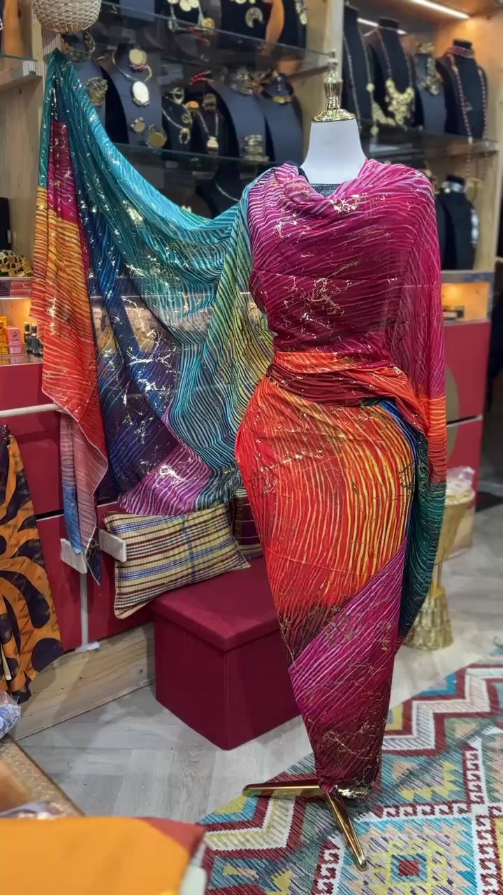 Voile Gold Foil Toub - Multicolour 3D Swirls