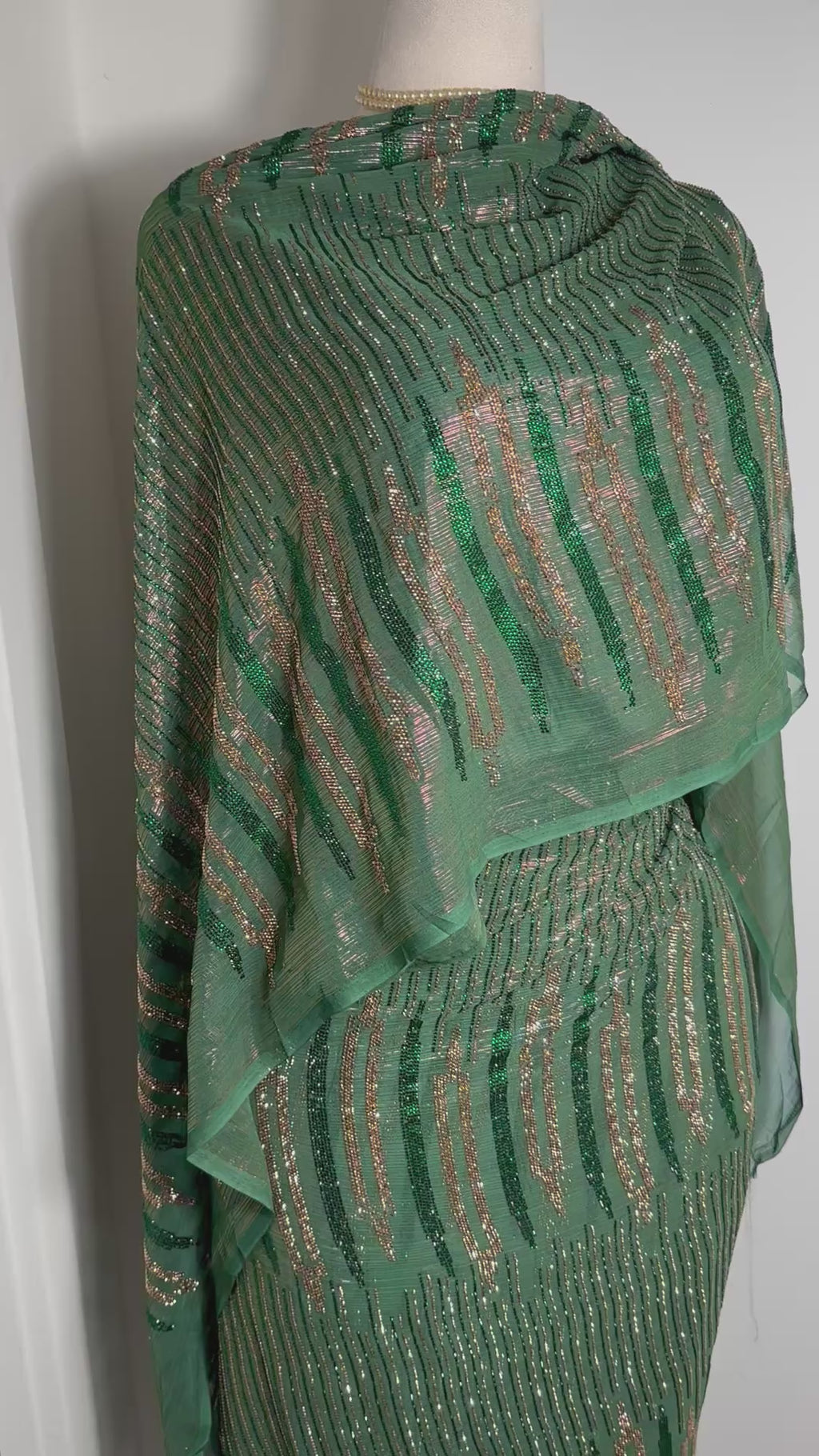 Crystal Lurex Chiffon - Emerald and Gold