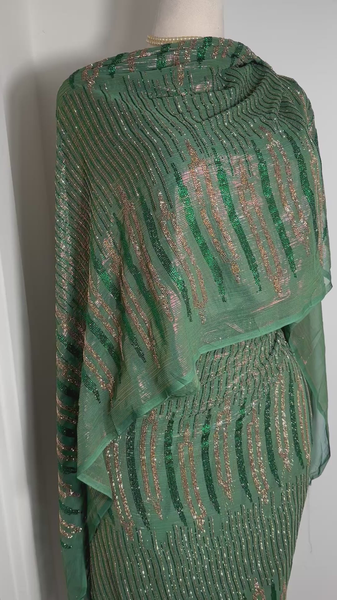 Crystal Lurex Chiffon - Emerald and Gold